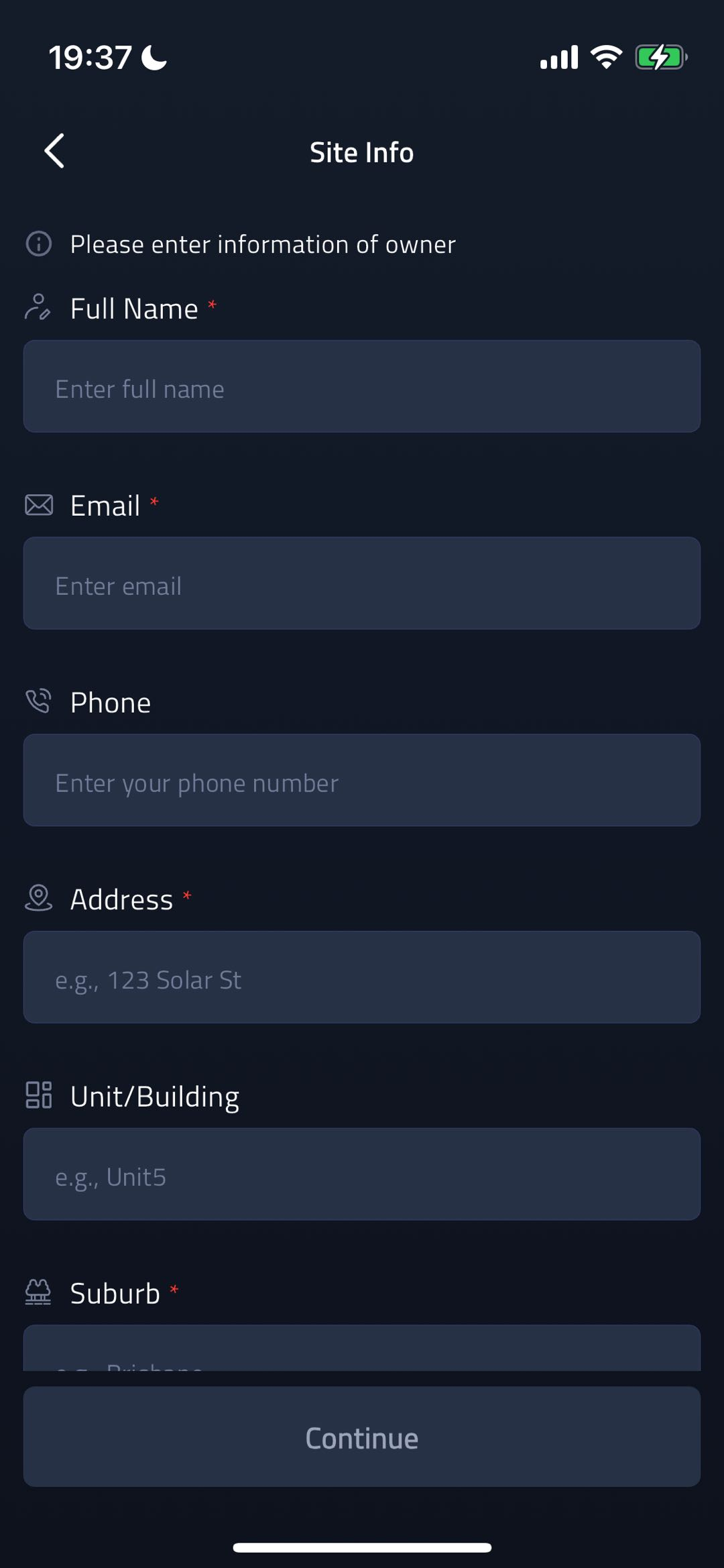Create New Site screenshot