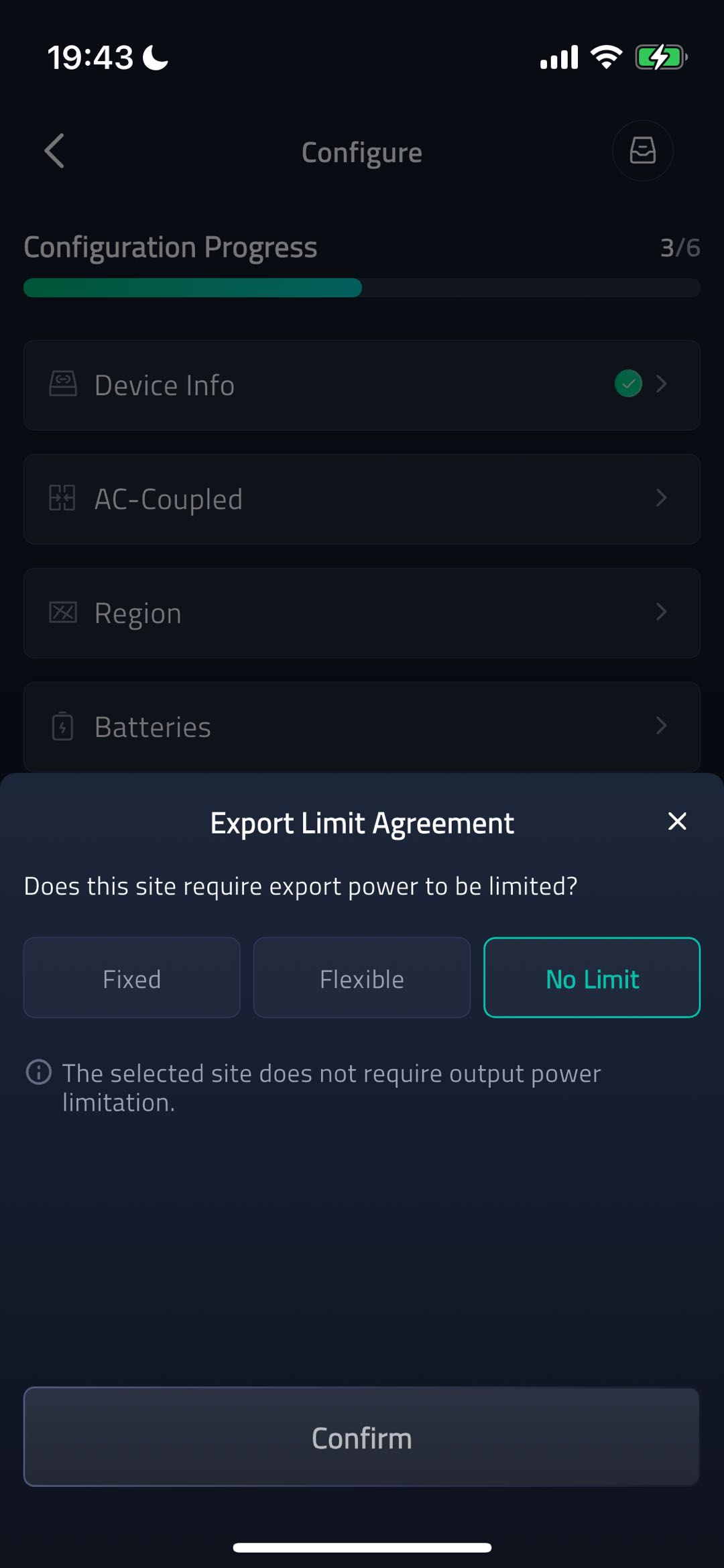 Export Limit Agreement - No Limit screenshot