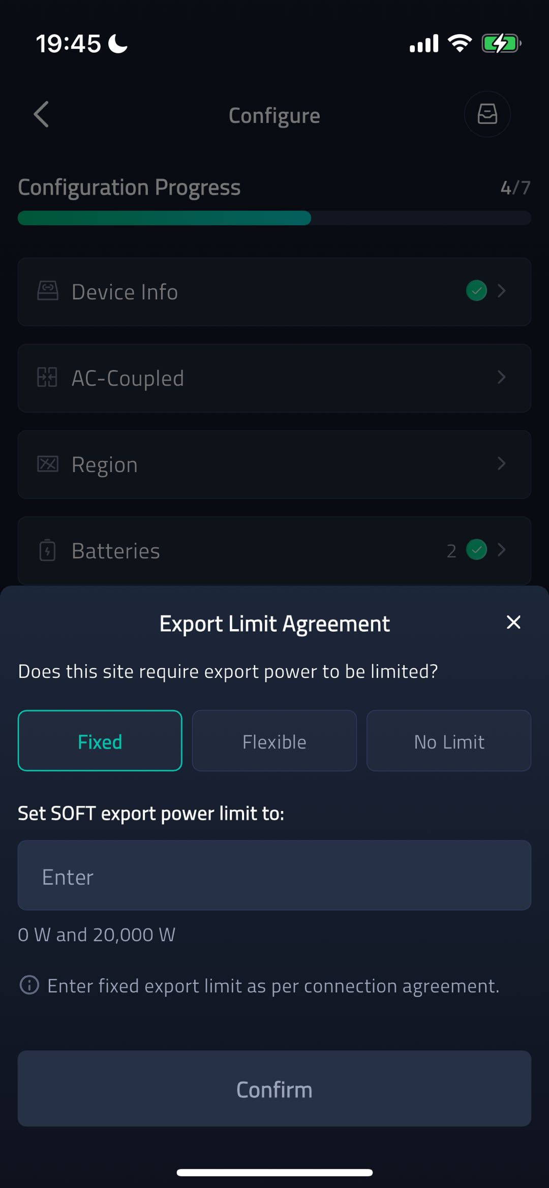 Export Limit Agreement - Fixed screenshot