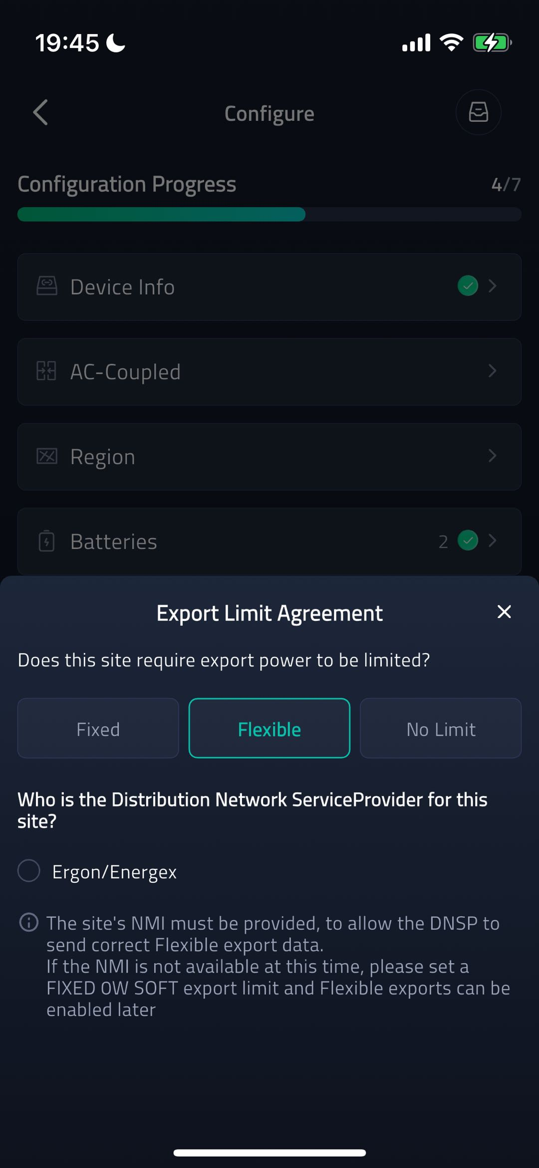 Export Limit Agreement - Flexible screenshot
