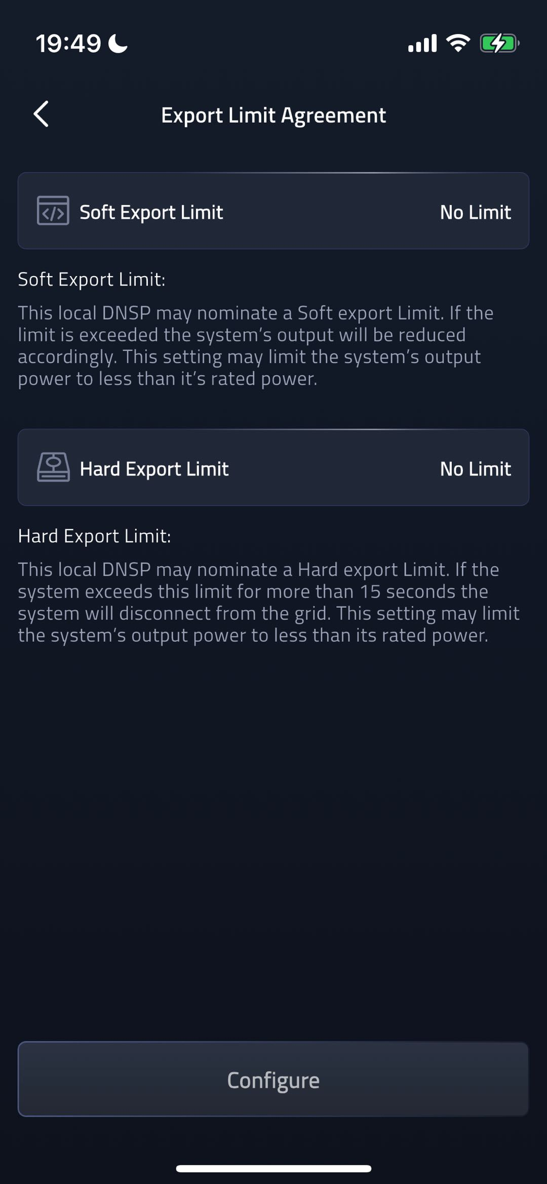 SI Export Limit screenshot