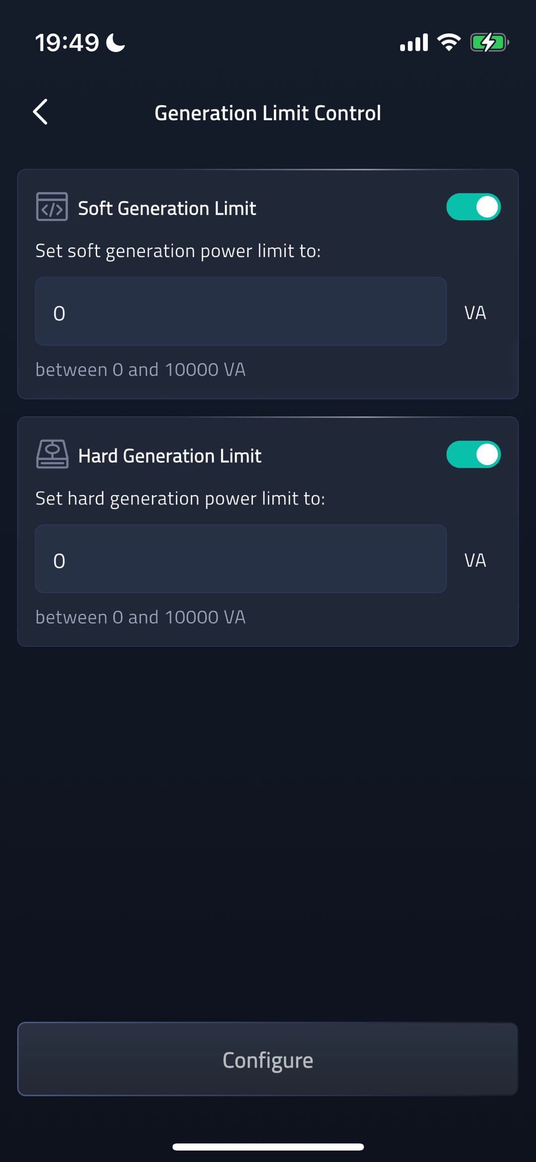 SI Generation Limit Edit screenshot