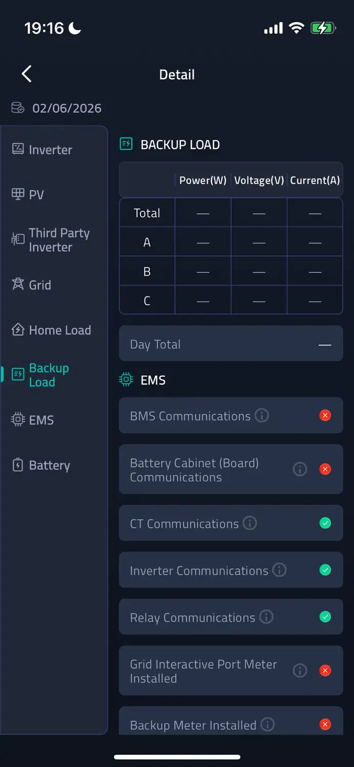 Backup Load And EMS screenshot