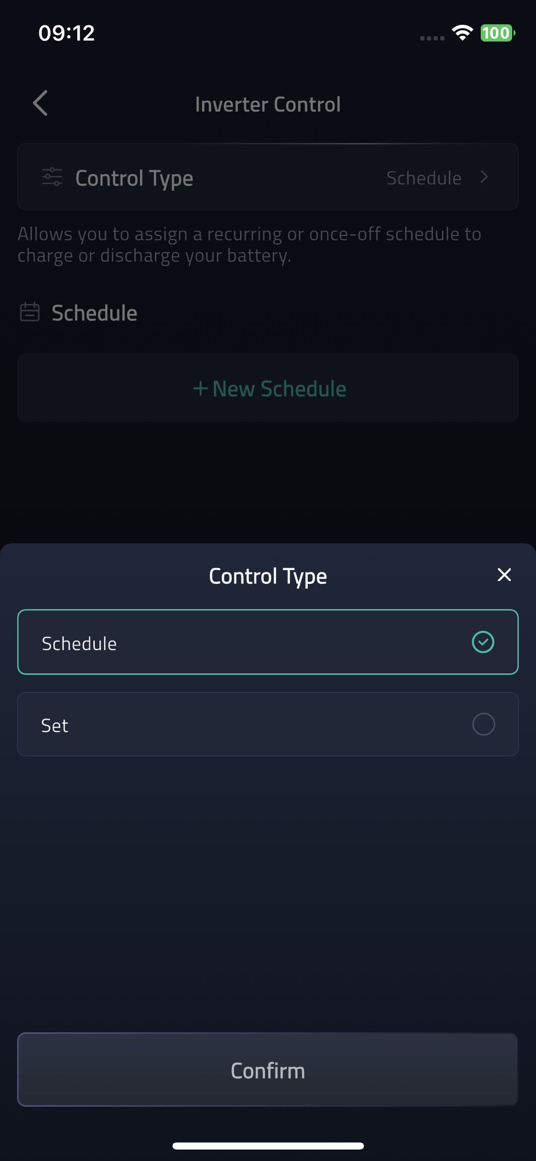 Select Inverter Control Schedule screenshot