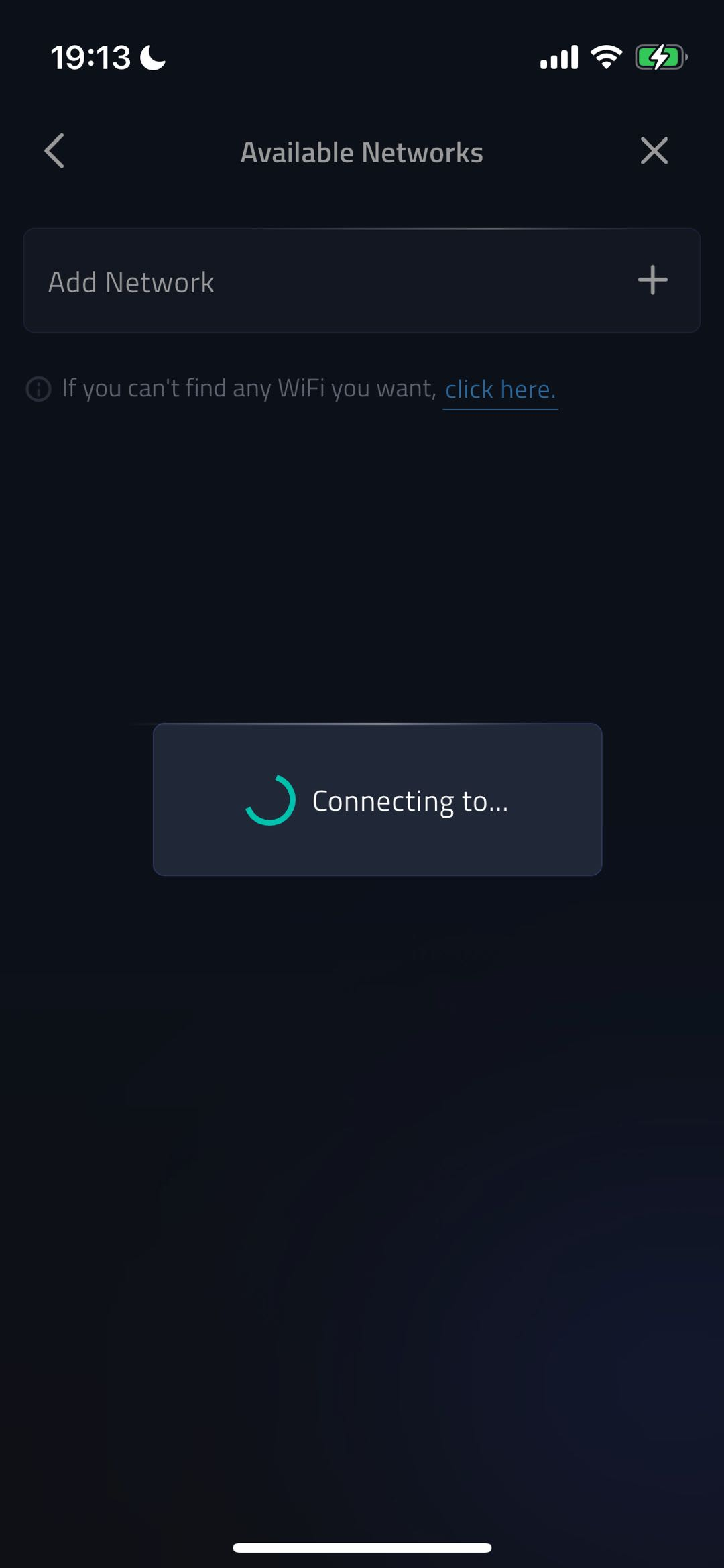 Available Networks Connecting screenshot