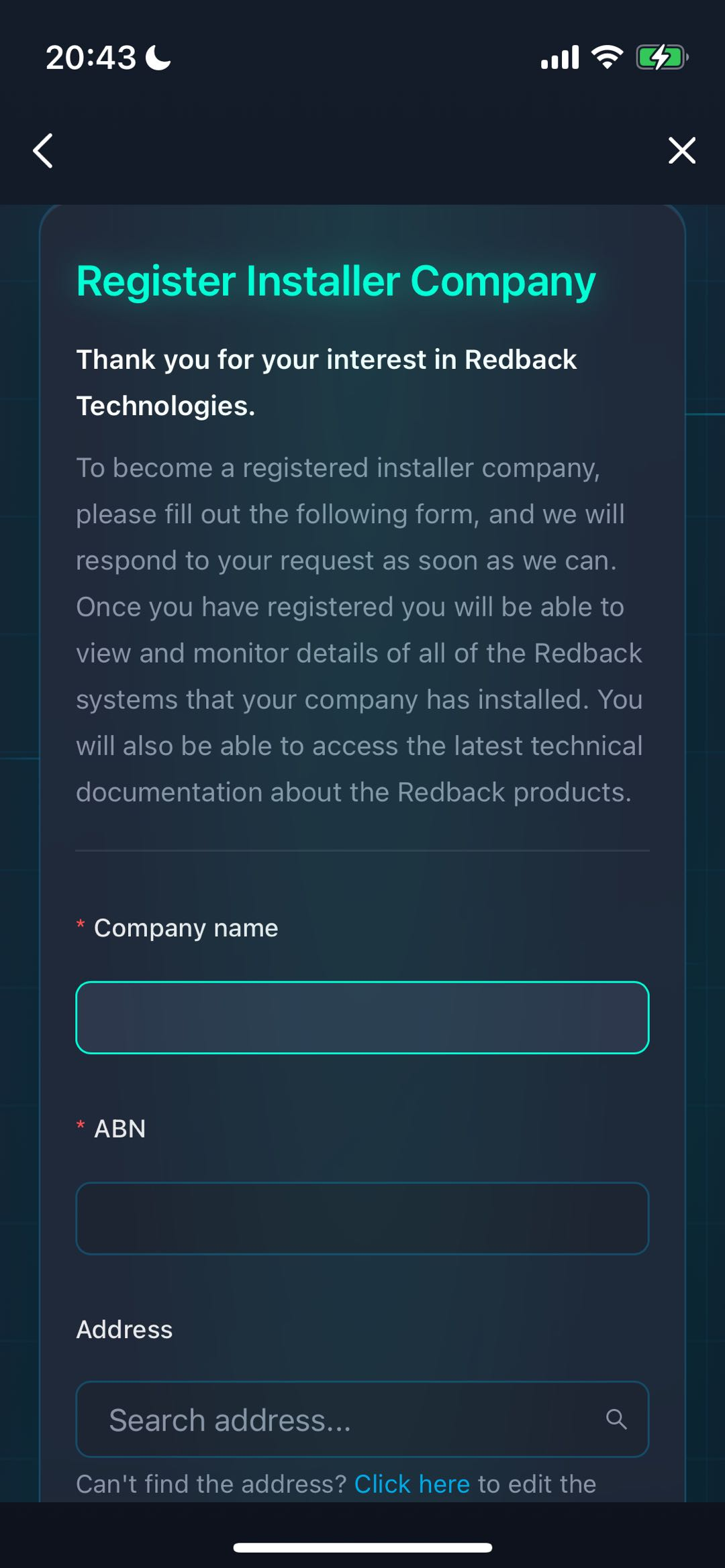 Register Installer Company screenshot