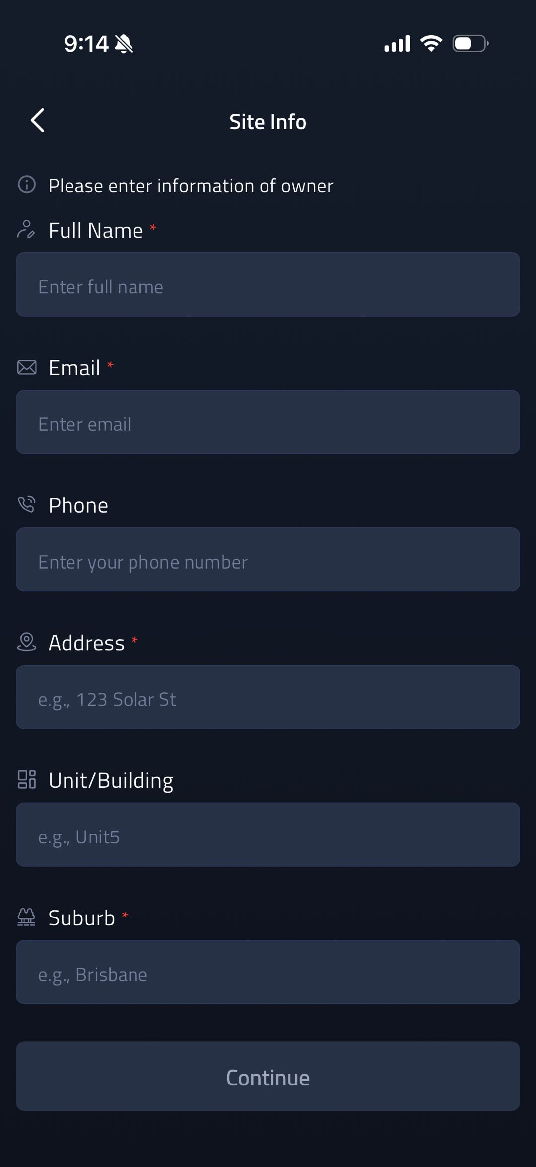 Create New Site screenshot