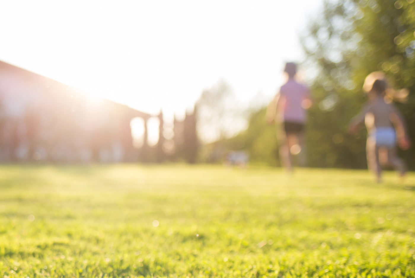 Lawn at home. running children in blur. On a Sunny summer day