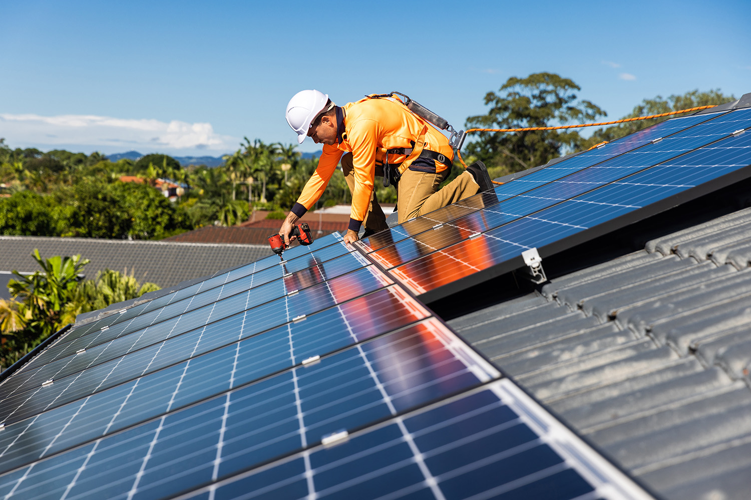 Solar Installer on Roof