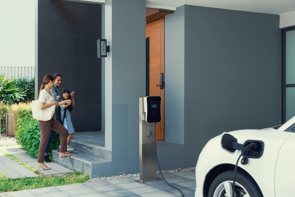 EV charing as family enter Australian home
